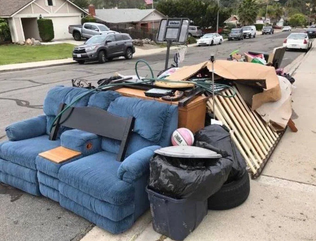 Furniture, tires, and household junk ready for removal